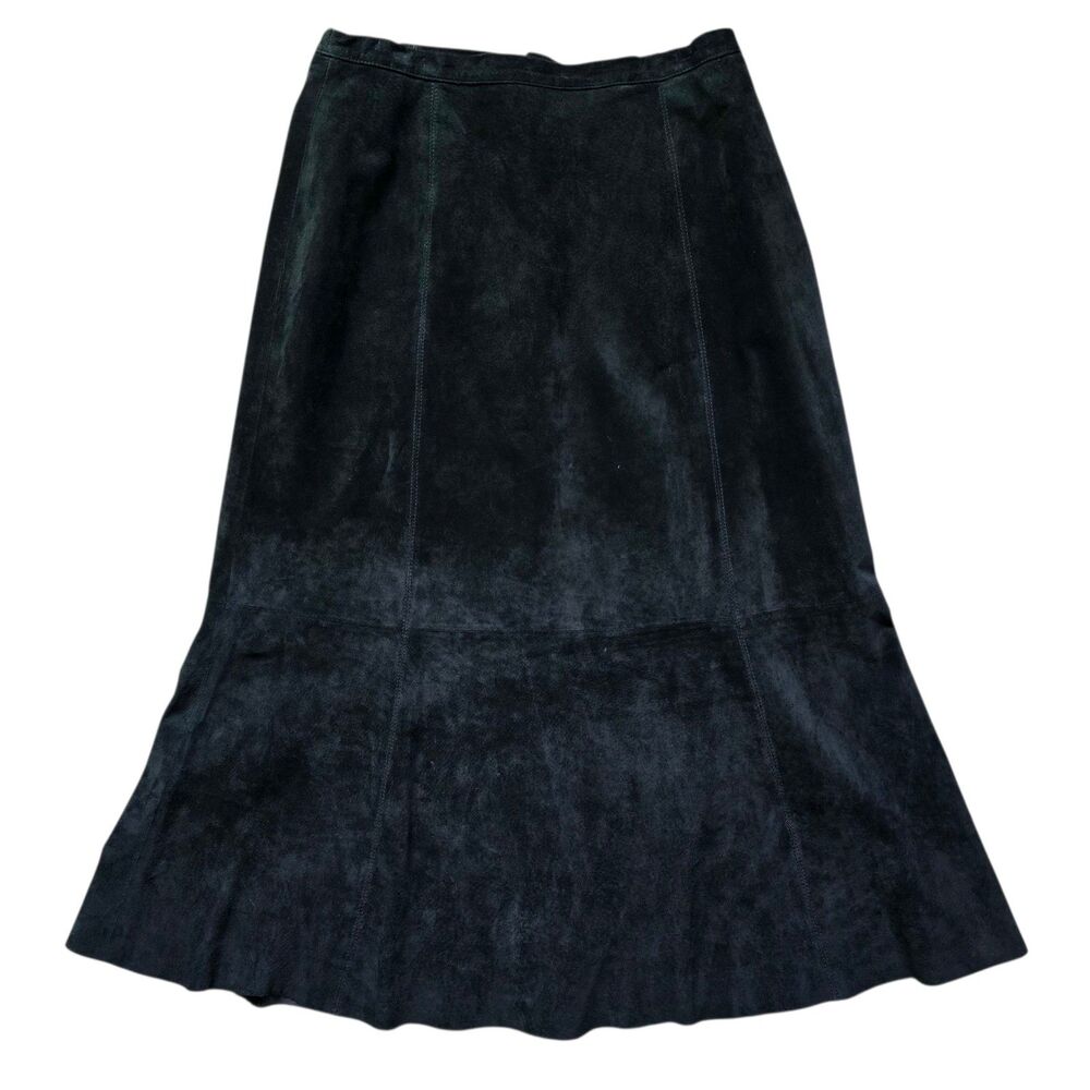 Chico's 100% leather suede black long midi skirt witchy boho y2k Sz L